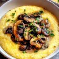 Creamy Garlic Polenta With Mushrooms