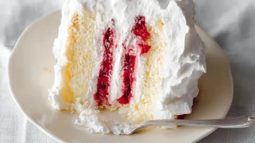 Homemade Raspberry And Cream Angel Food Cake