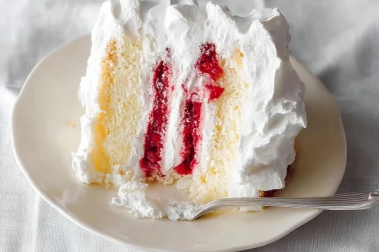 Homemade Raspberry And Cream Angel Food Cake