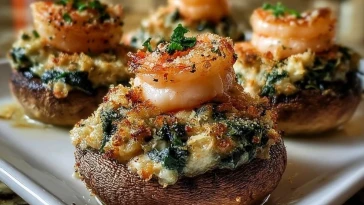 Shrimp & Crab Stuffed Mushrooms with Spinach and Parmesan