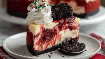 Christmas Red Velvet Cheesecake with Oreo Crust