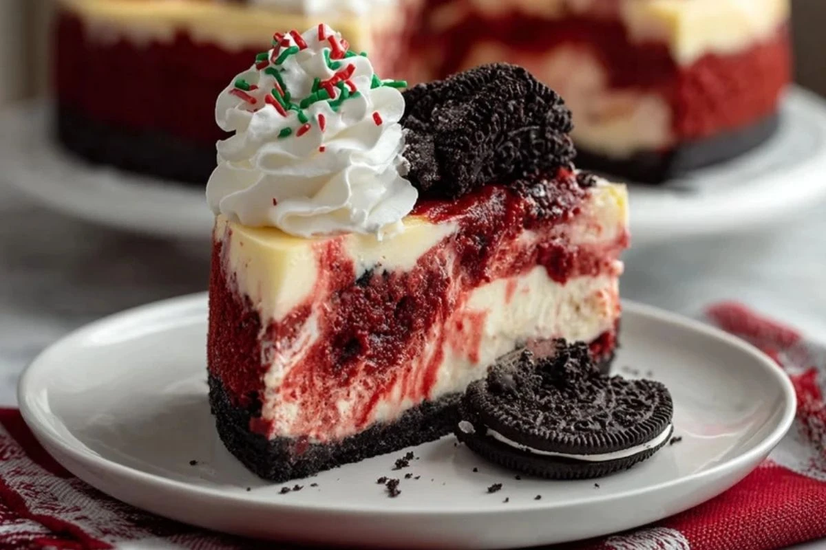 Christmas Red Velvet Cheesecake with Oreo Crust