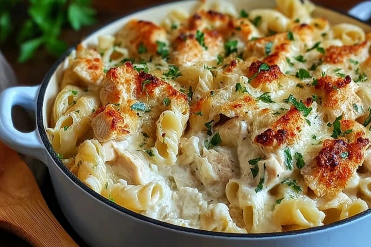 Creamy Garlic Parmesan Chicken Pasta Bake