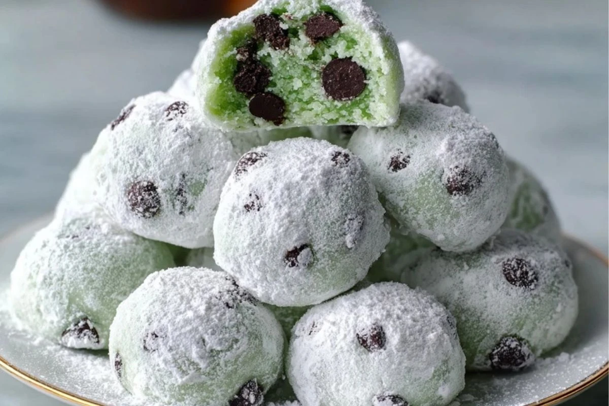 Easy Mint Chocolate Chip Snowball Cookies