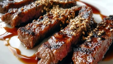 Teriyaki Marinated Beef Strips with Sesame Seeds