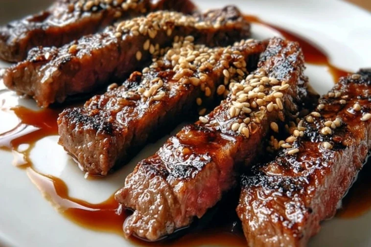 Teriyaki Marinated Beef Strips with Sesame Seeds
