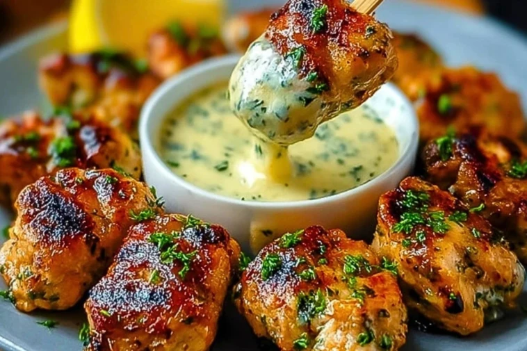 Grilled Chicken Bites with Creamy Garlic Sauce