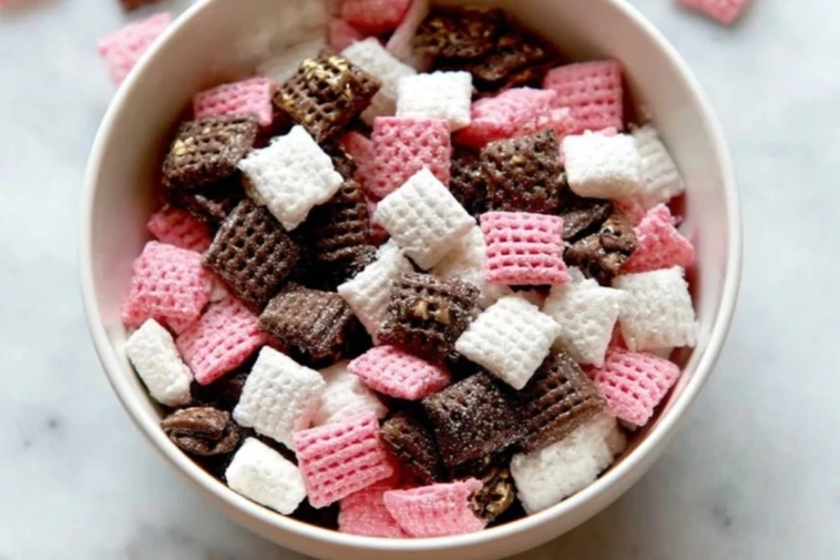 Sweet Easy Neapolitan Puppy Chow Snack Mix