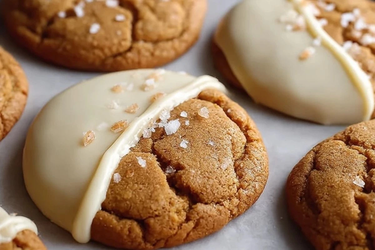 White Chocolate Dipped Chewy Maple Cookies