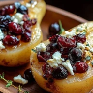 Baked Pears with Feta, Honey & Cranberries