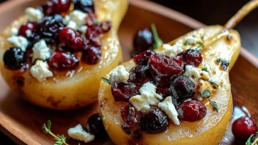 Baked Pears with Feta, Honey & Cranberries