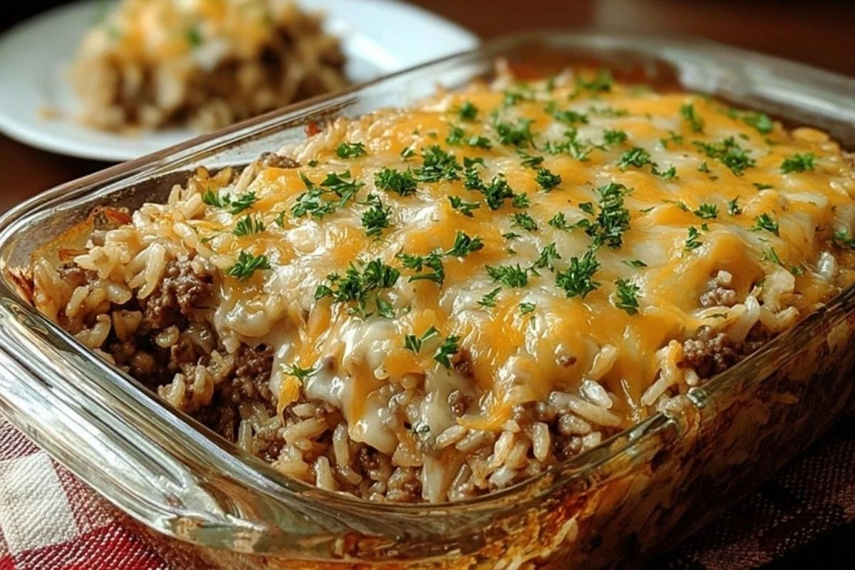 French Onion Ground Beef Rice Casserole