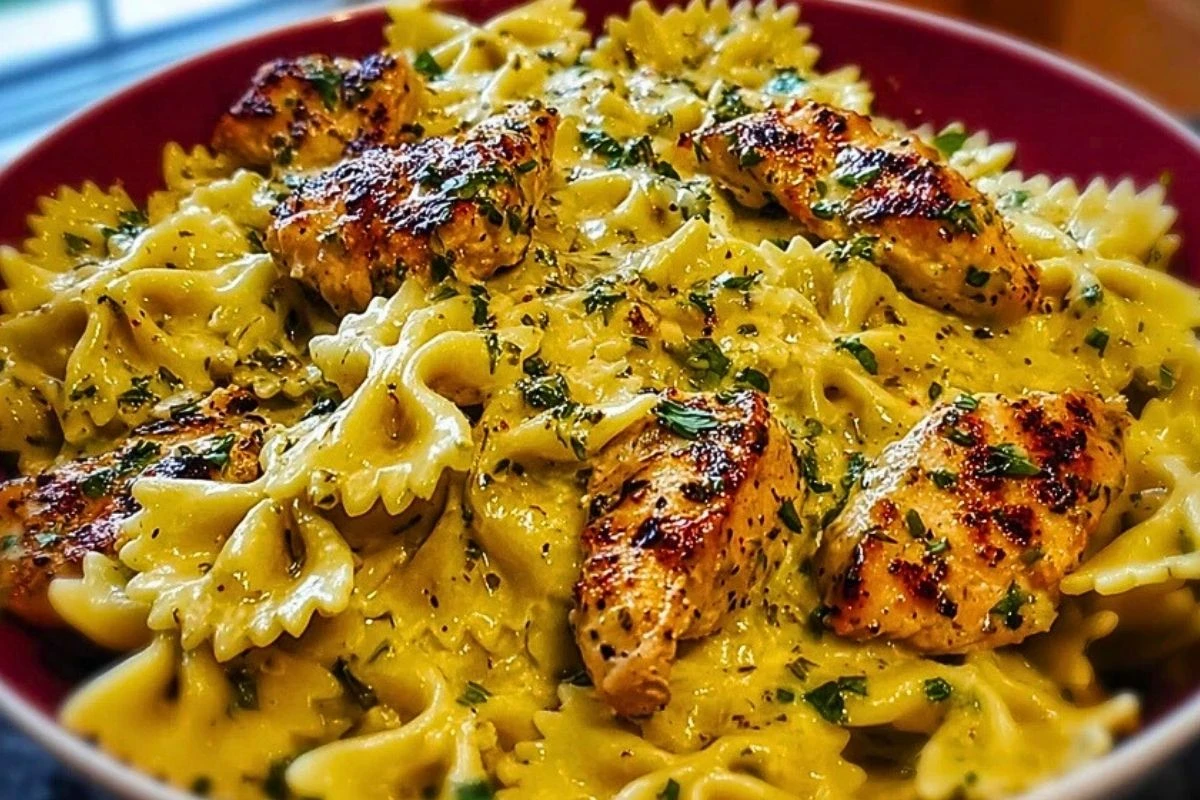 Mozzarella Garlic Butter Chicken Bowties in Cheesy Cream