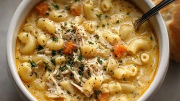 Creamy Chicken Macaroni Cheese Soup