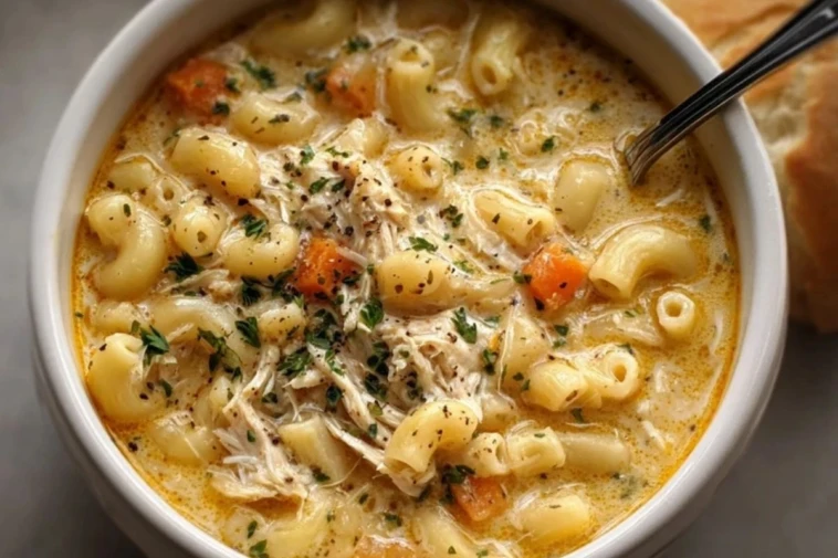 Creamy Chicken Macaroni Cheese Soup