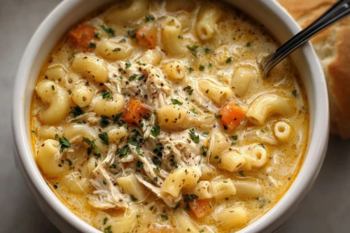 Creamy Chicken Macaroni Cheese Soup