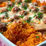 Easy Cheesy Meatball & Rice Dinner Casserole