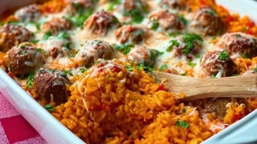 Easy Cheesy Meatball & Rice Dinner Casserole
