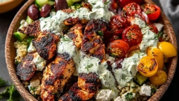 Greek Chicken Bowls with Creamy Tahini Feta Sauce