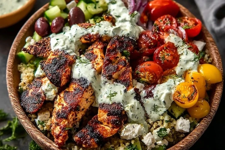 Greek Chicken Bowls with Creamy Tahini Feta Sauce