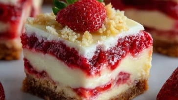 Heavenly Strawberry Shortcake Cheesecake Bars