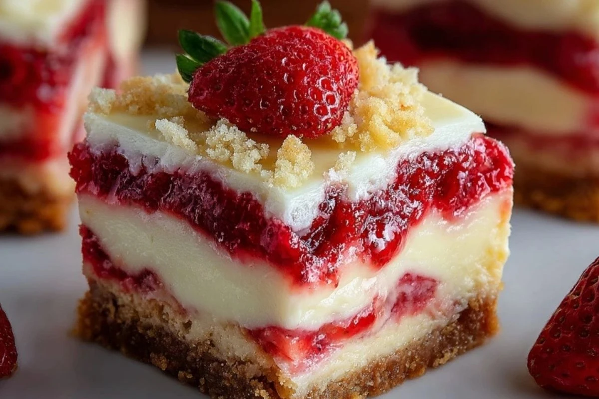 Heavenly Strawberry Shortcake Cheesecake Bars