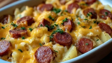 Kielbasa Sausage Cheesy Potato Casserole