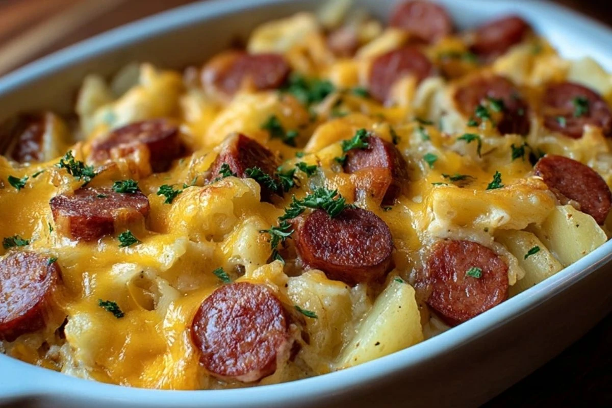Kielbasa Sausage Cheesy Potato Casserole