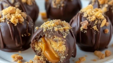 No Bake Caramel Crunch Butterfinger Truffles