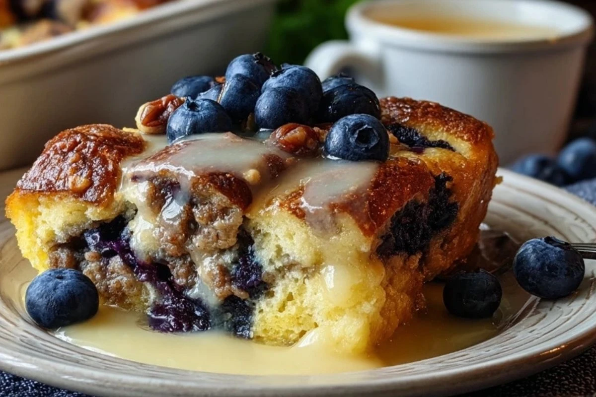 Blueberry Sausage Pancake Casserole