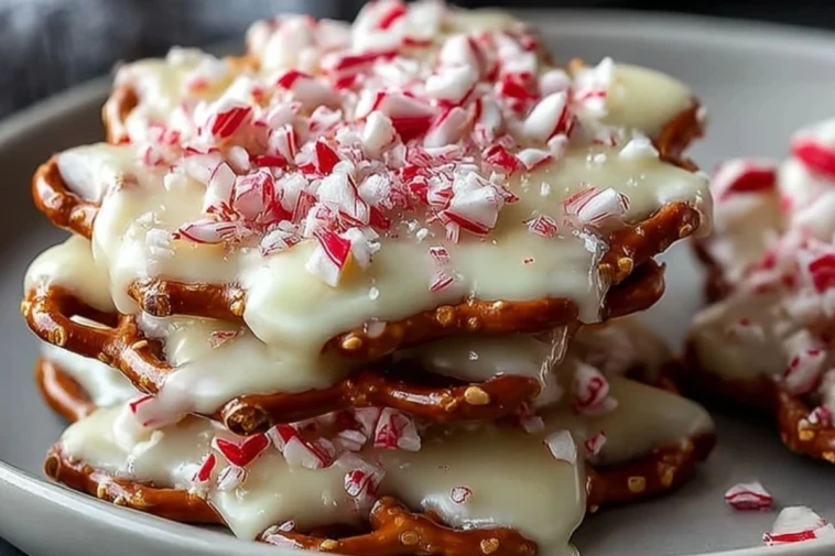 Easy White Chocolate Peppermint Pretzel Crisps
