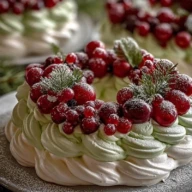 Holiday Wreath Meringues with Berries & Cream