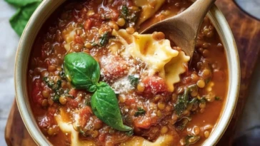 Quick Lentil Lasagna Soup