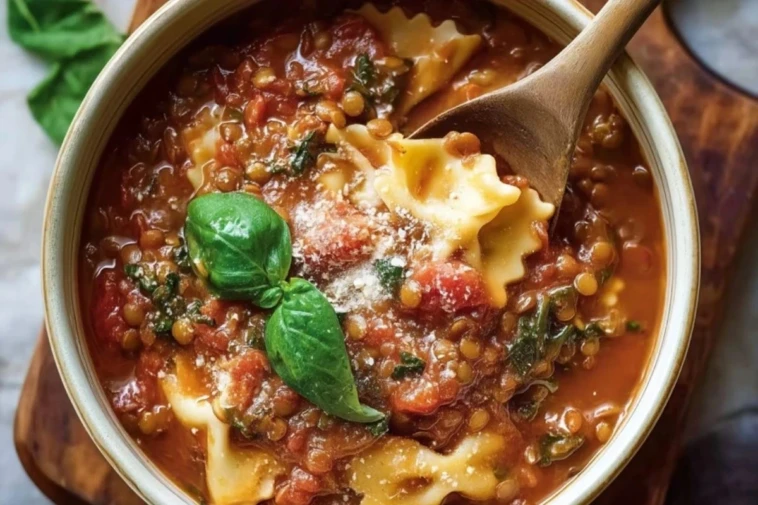 Quick Lentil Lasagna Soup