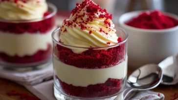 Red Velvet Dessert Cups with Vanilla Mousse