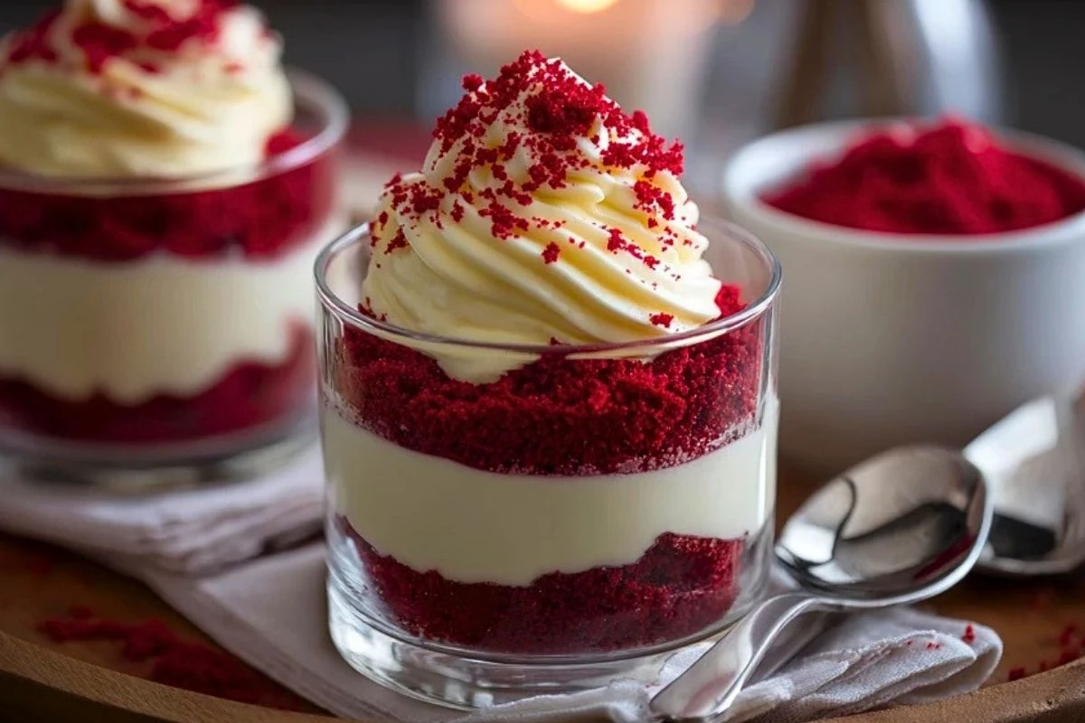 Red Velvet Dessert Cups with Vanilla Mousse