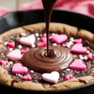 Valentine's Skillet Chocolate Cookie with Heart Decorations