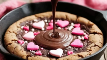 Valentine's Skillet Chocolate Cookie with Heart Decorations