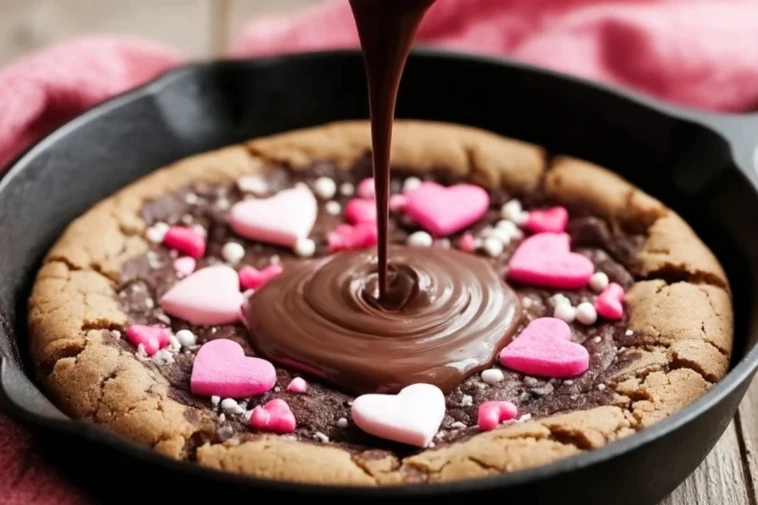 Valentine's Skillet Chocolate Cookie with Heart Decorations