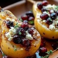 Baked Pears with Feta Honey Cranberries