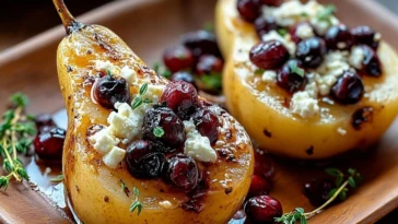 Baked Pears with Feta Honey Cranberries