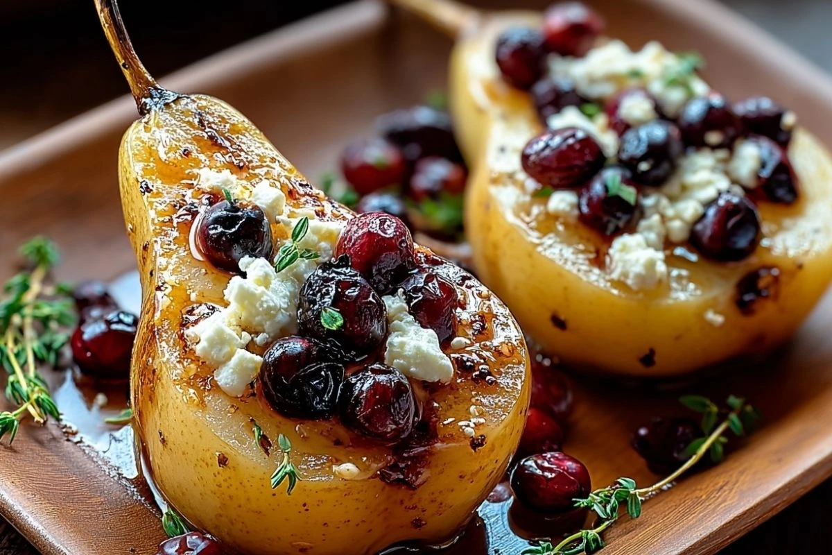Baked Pears with Feta Honey Cranberries