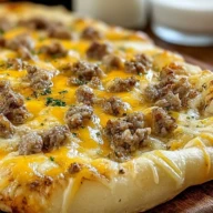Delicious Sausage Gravy Crescent Roll Breakfast Pizza