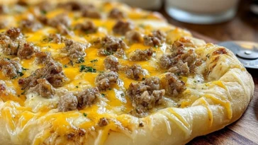 Delicious Sausage Gravy Crescent Roll Breakfast Pizza