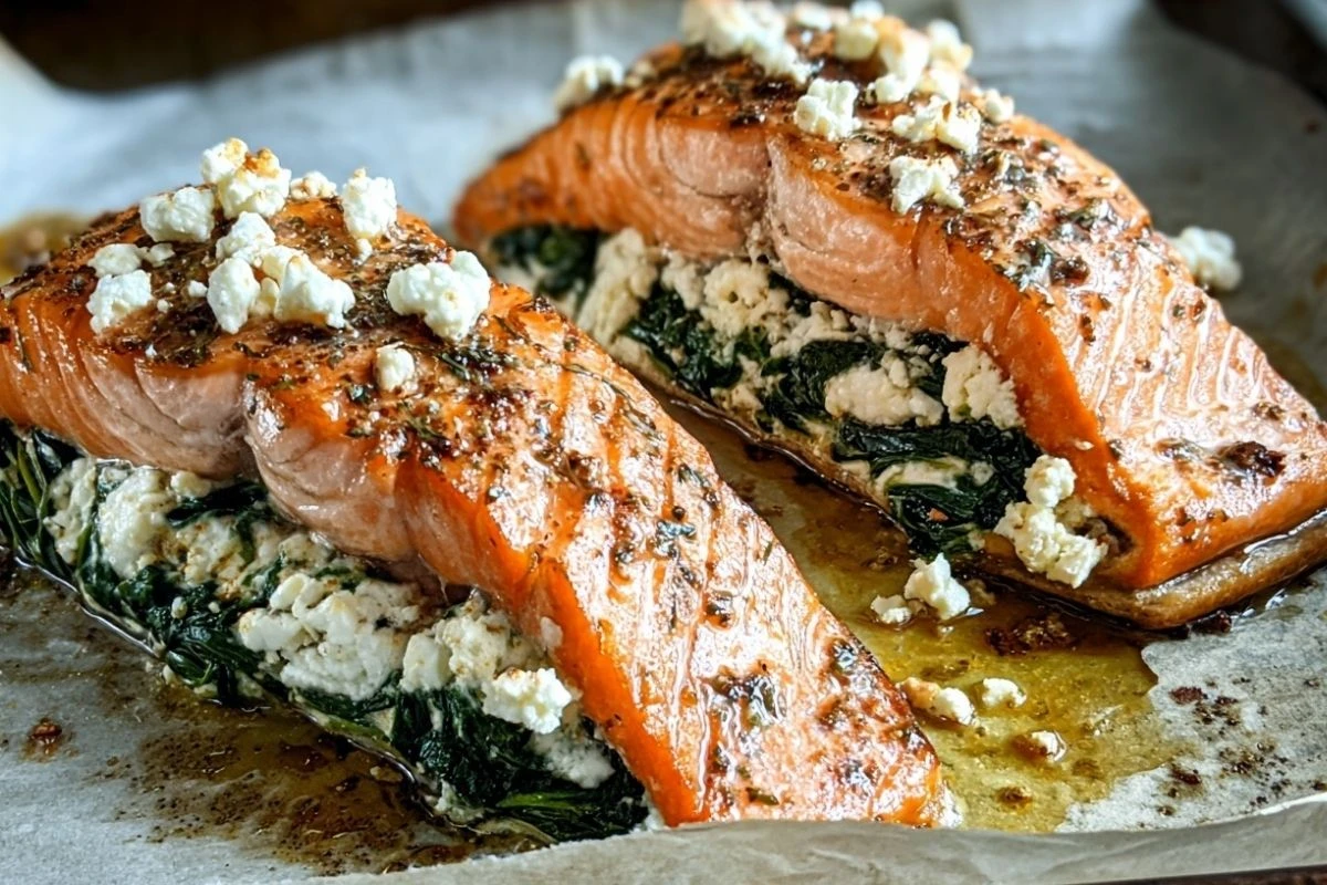 Delicious Spinach and Feta Stuffed Salmon