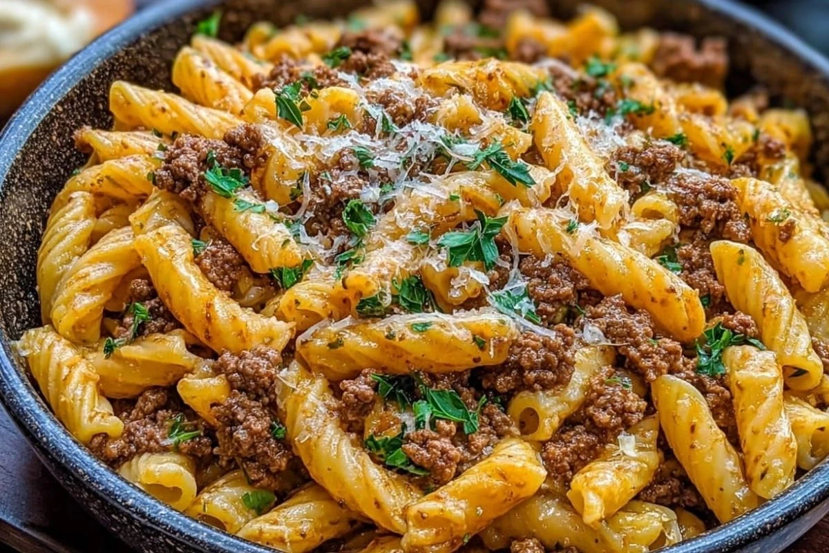 Garlic Butter Pasta with Ground Beef
