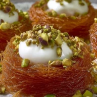 Mini Kunafa Nests with Cream and Pistachios