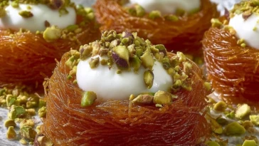 Mini Kunafa Nests with Cream and Pistachios