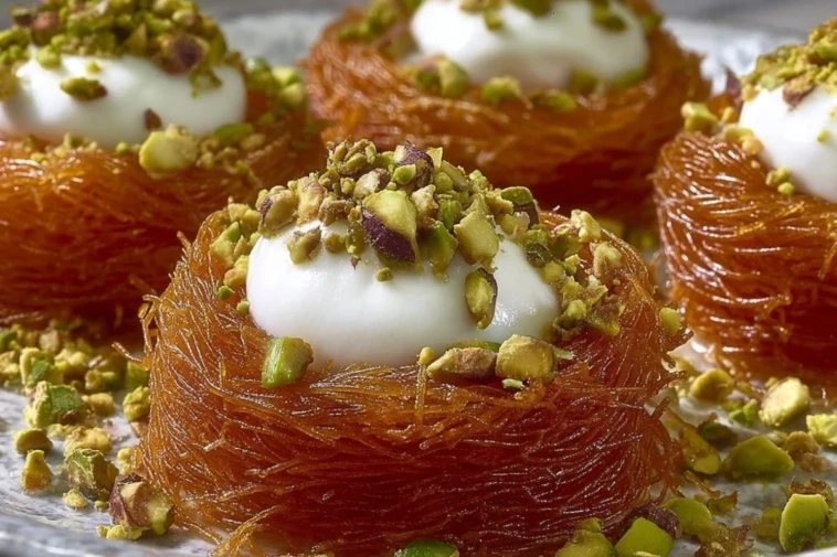 Mini Kunafa Nests with Cream and Pistachios