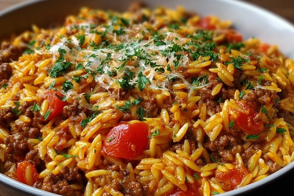 One-Pan Ground Beef Orzo Bake